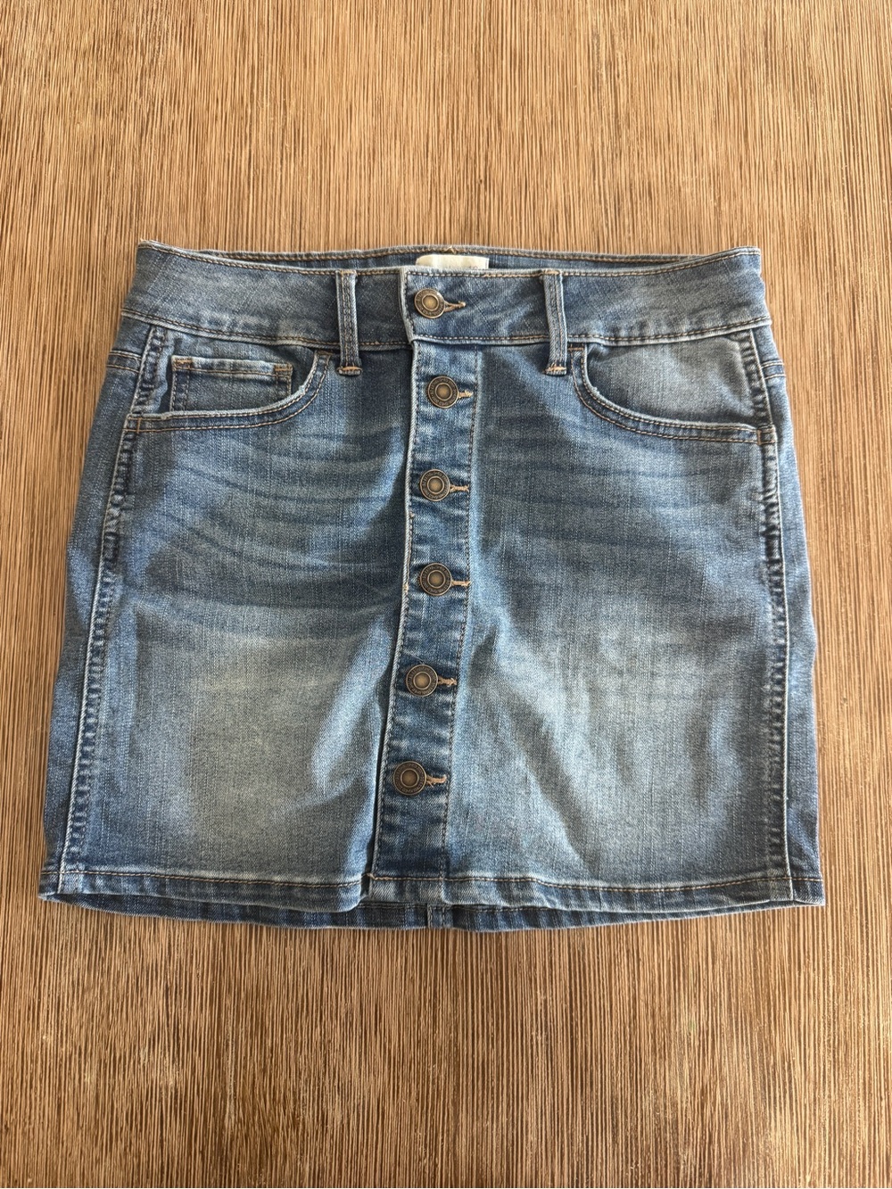 SO Light Blue Button-Front Denim Mini Skirt